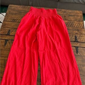 Chouyatou Red Wide Leg Pants • Smocked Waist • Flowy Boho • Size XL